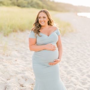 PinkBlush Mint Off Shoulder Wrap Maternity Photoshoot Gown/Dress Size Sm…